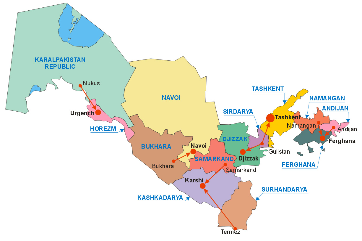 Карта Узбекистана